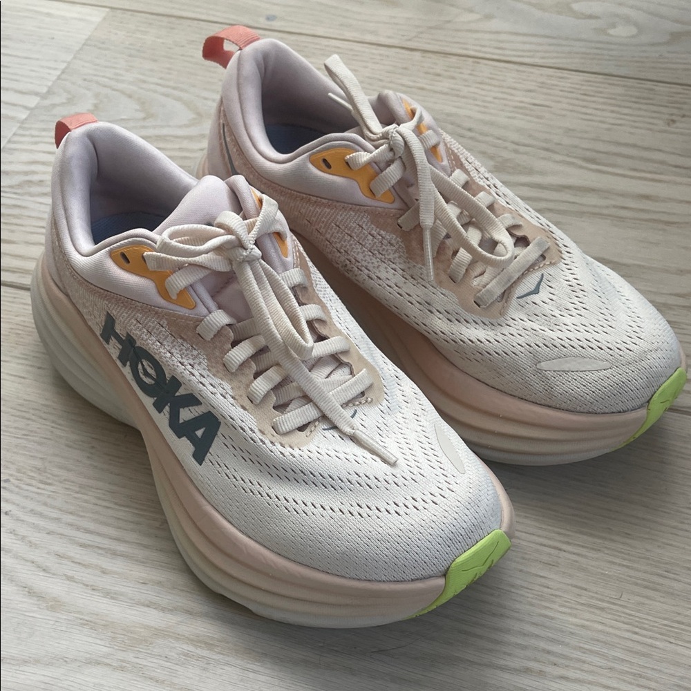 Hoka Women's Athletic Shoes in Cream and Pink